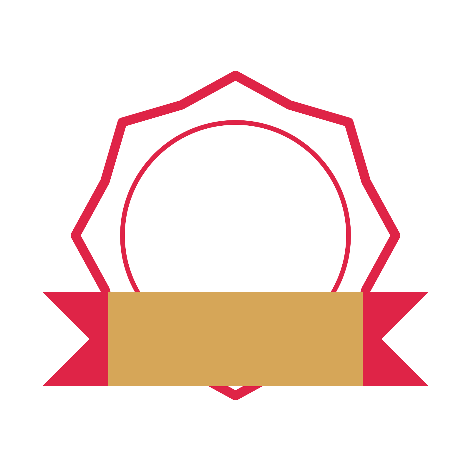 An open 8-point badge with soft scallops, with a folded ribbon.