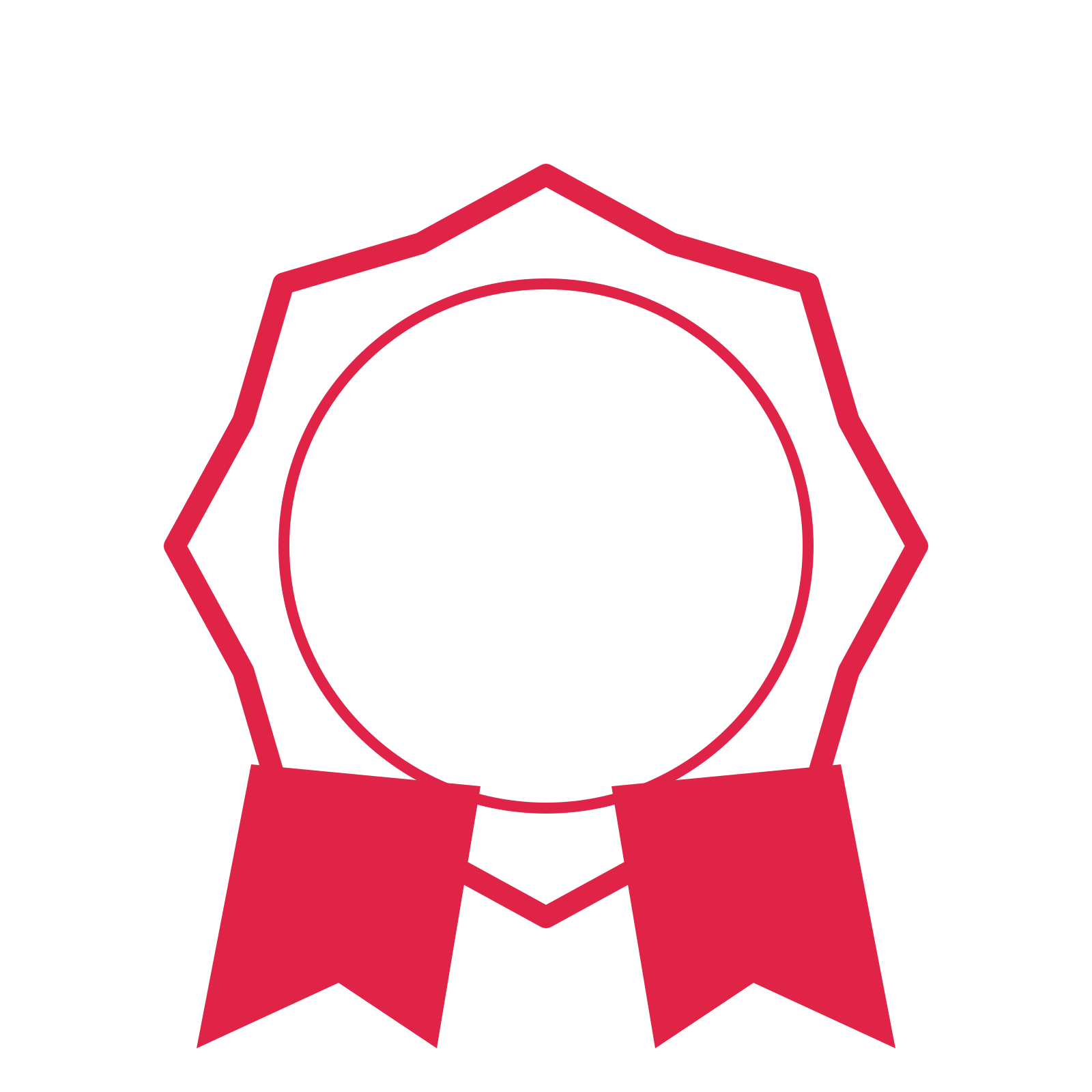 An open 8-point badge with soft scallops, with a split ribbon.