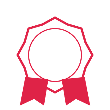 An open 8-point badge with soft scallops, with a split ribbon.
