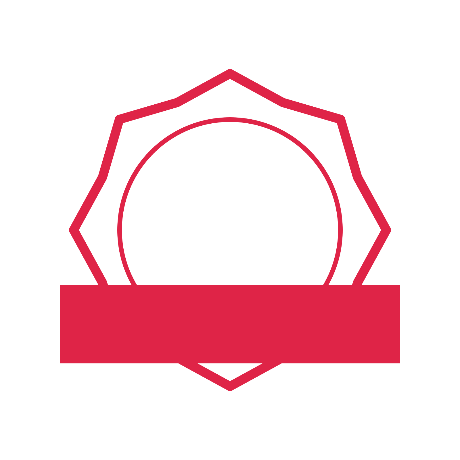 An open 8-point badge with soft scallops, with a straight ribbon.