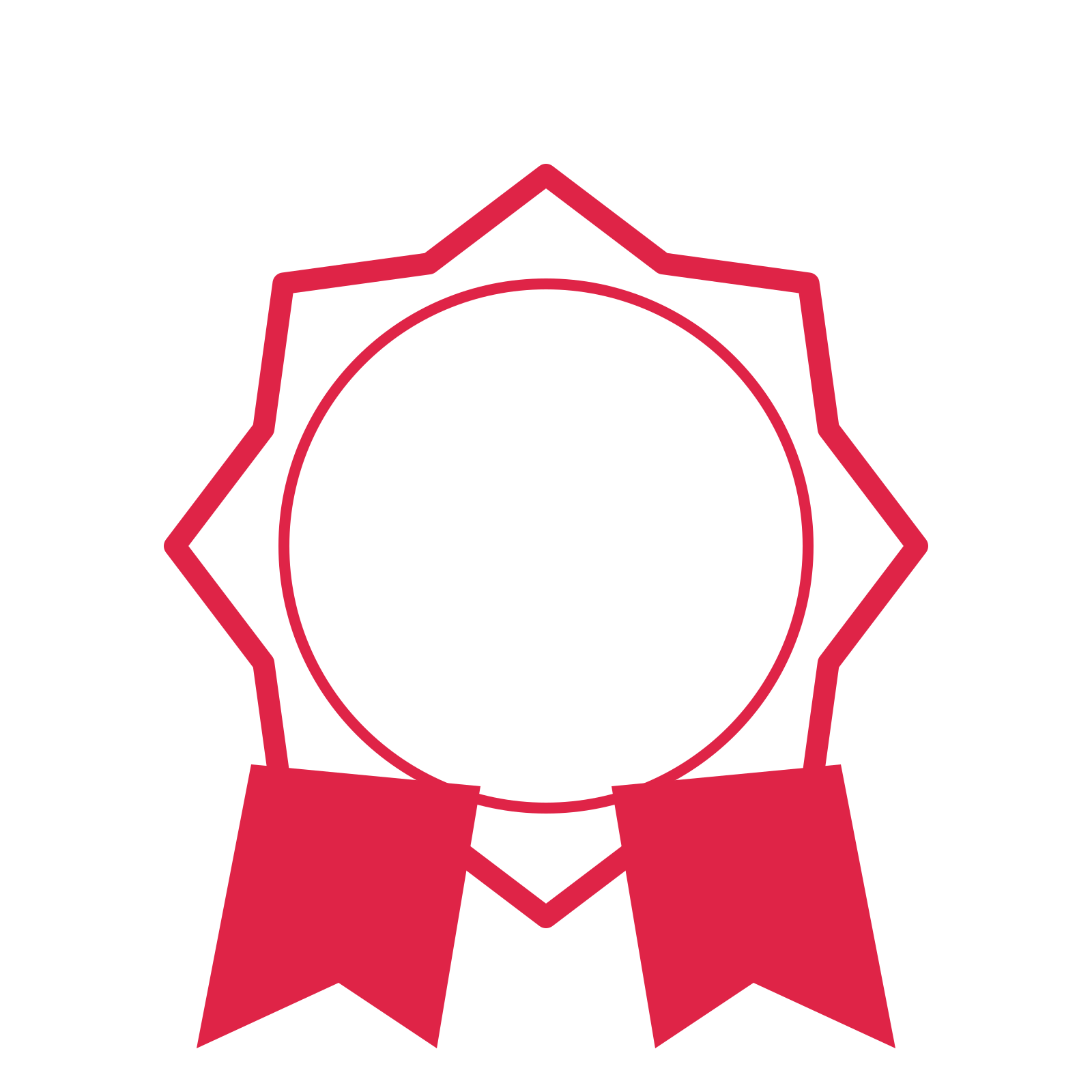 An open 8-point badge with classic scallops, with a split ribbon.
