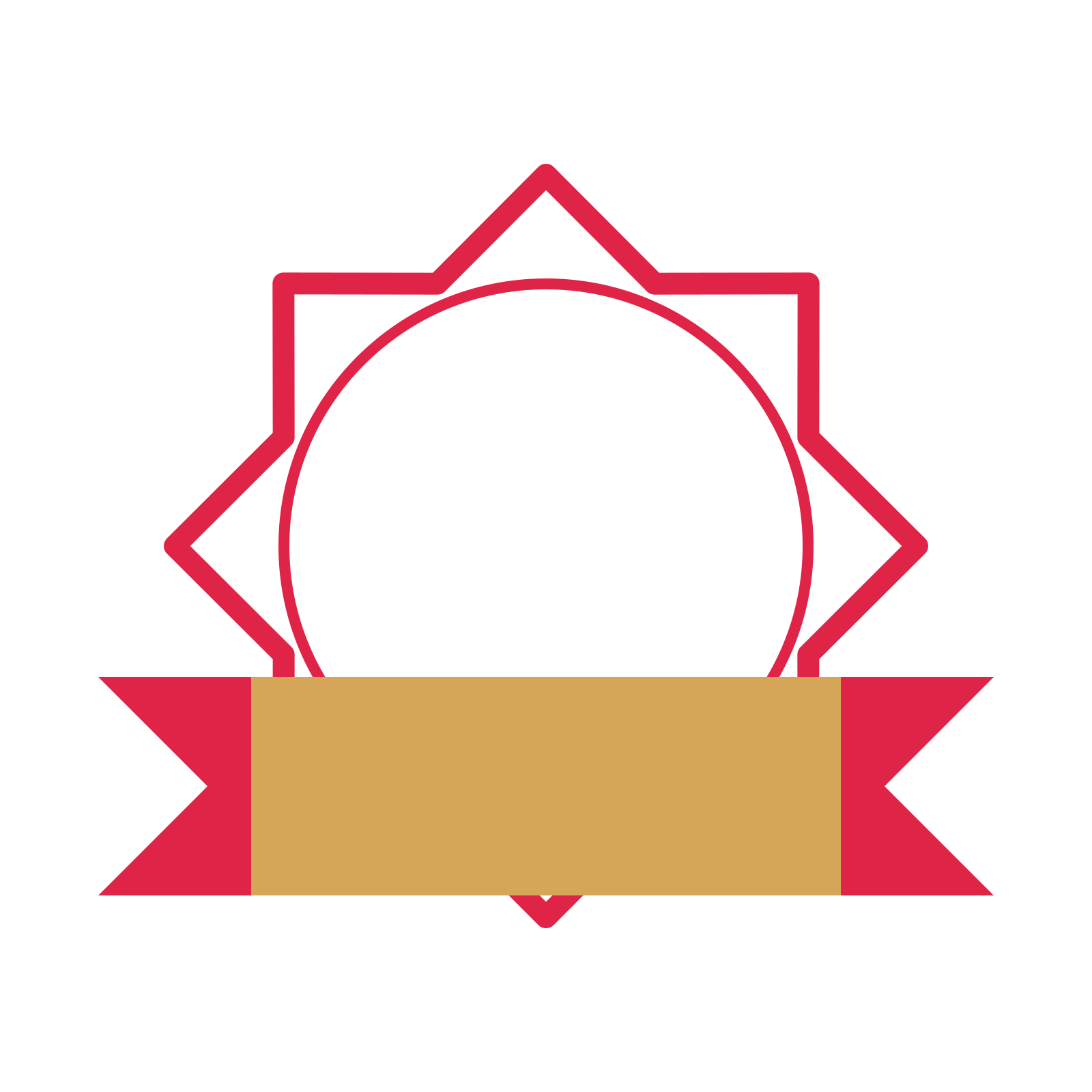 An open 8-point badge with pronounced scallops, with a folded ribbon.