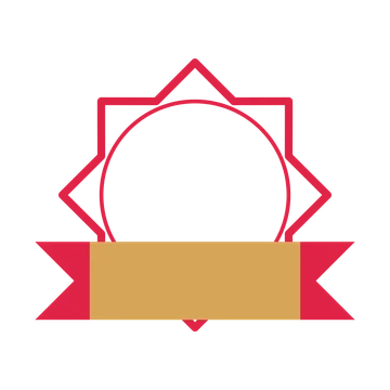 An open 8-point badge with pronounced scallops, with a folded ribbon.