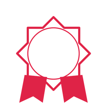 An open 8-point badge with pronounced scallops, with a split ribbon.
