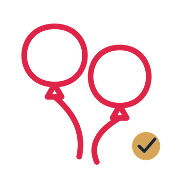 Party balloon trio drawn as an accent icon with clean rounded lines.