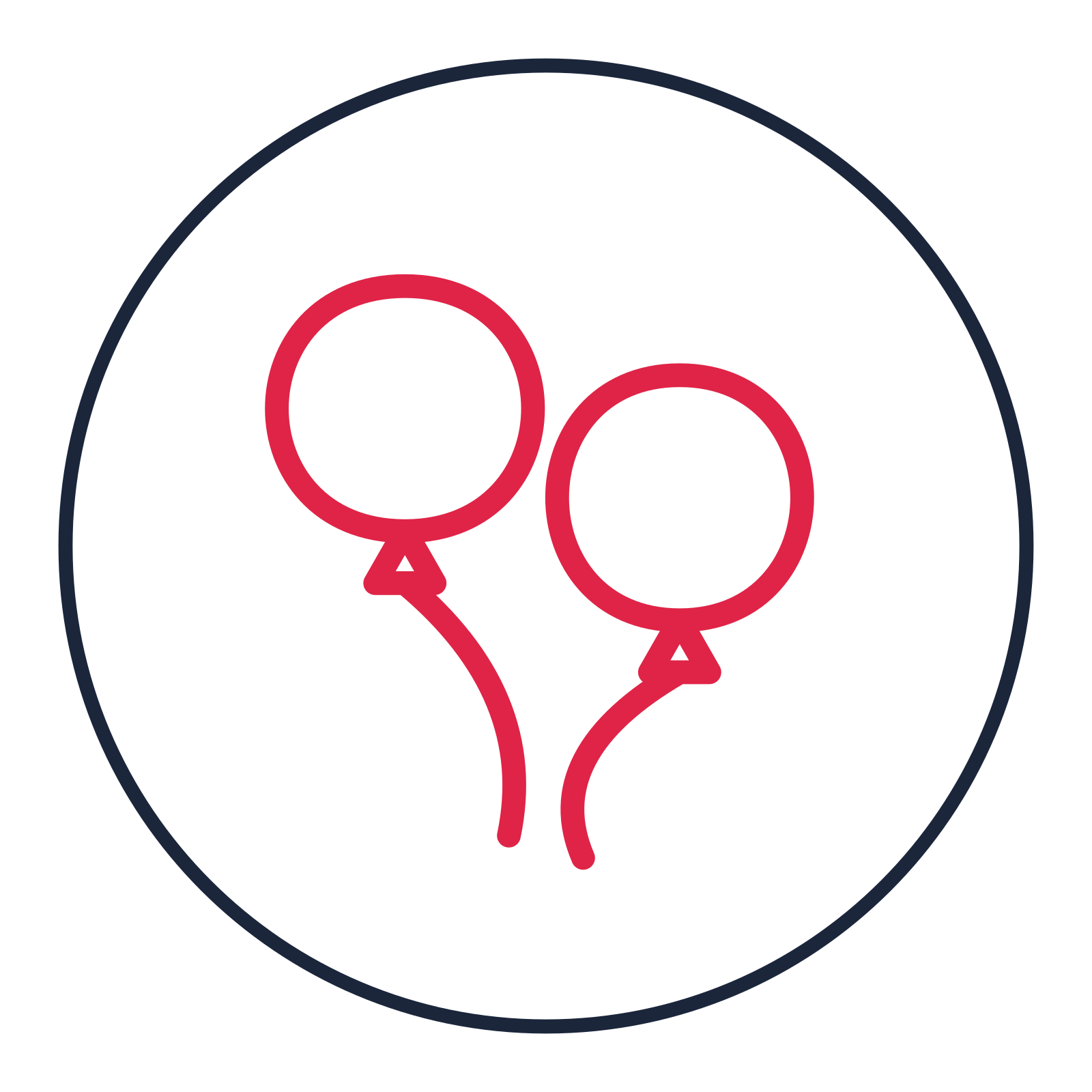 Party balloon trio drawn as a medallion icon with clean rounded lines.