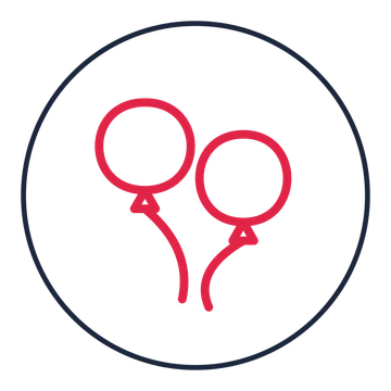 Party balloon trio drawn as a medallion icon with clean rounded lines.