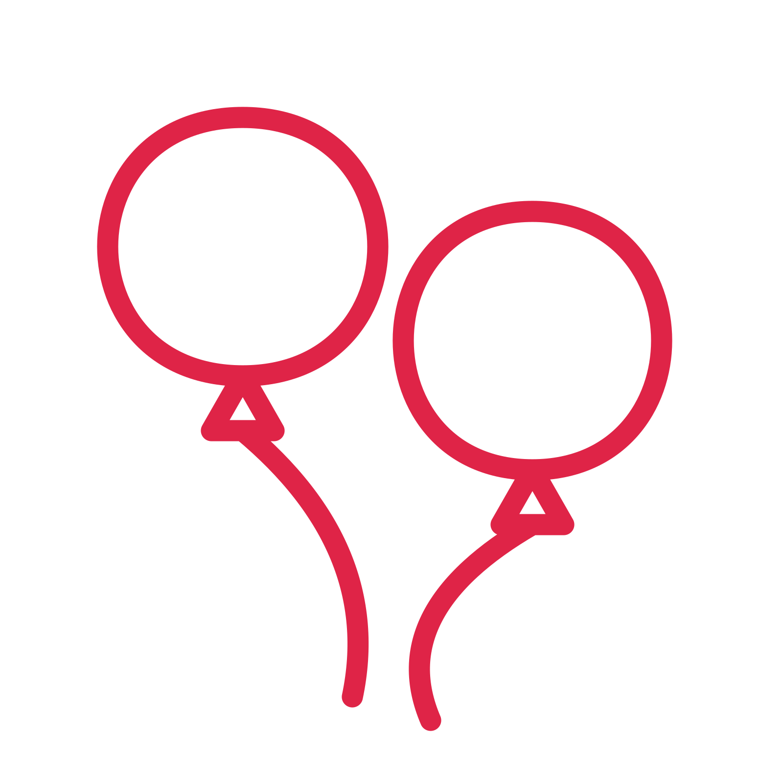 Party balloon trio drawn as an outline icon with clean rounded lines.