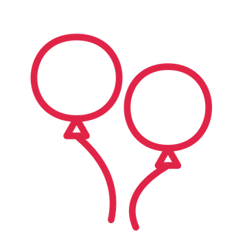 Party balloon trio drawn as an outline icon with clean rounded lines.