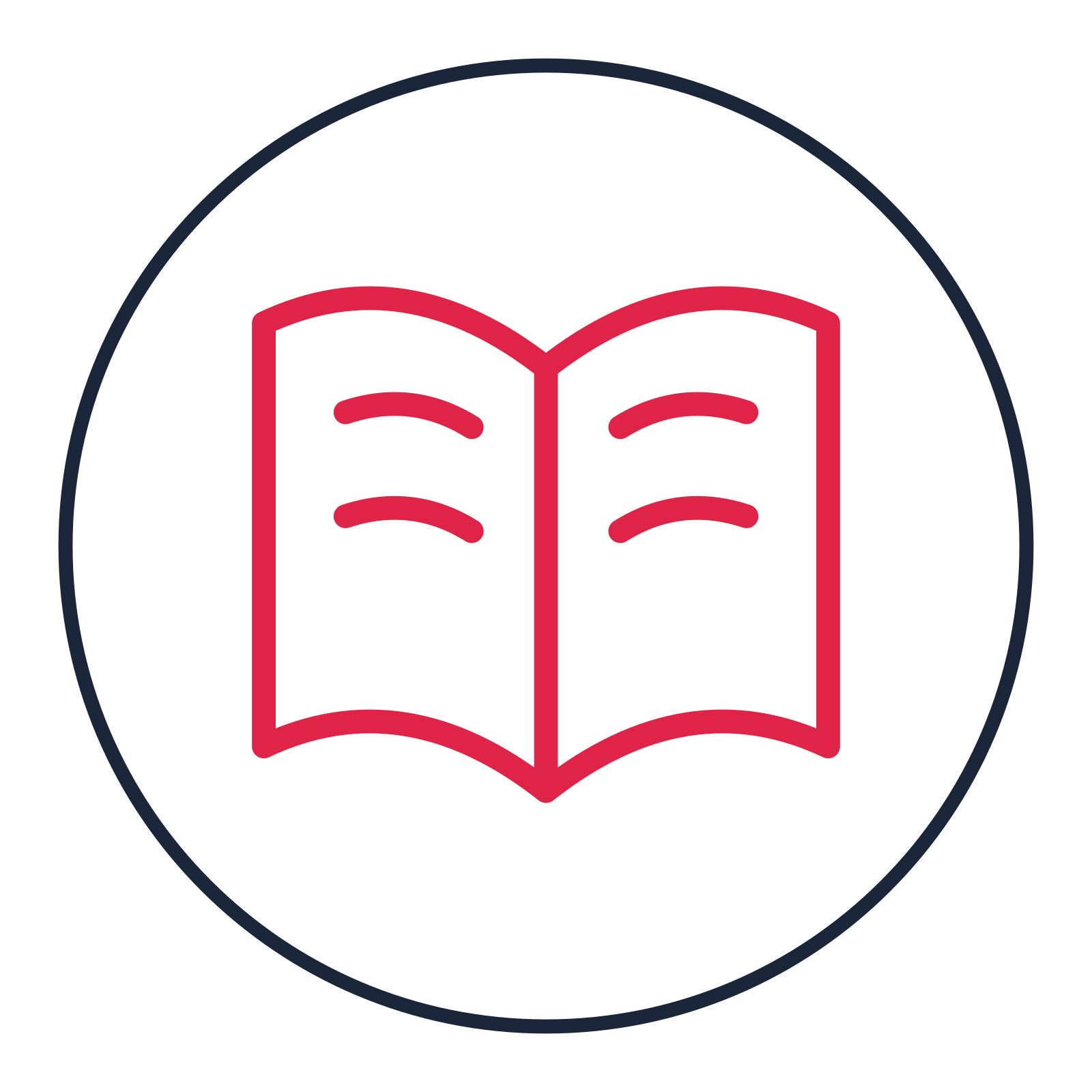 Open book drawn as a medallion icon with clean rounded lines.