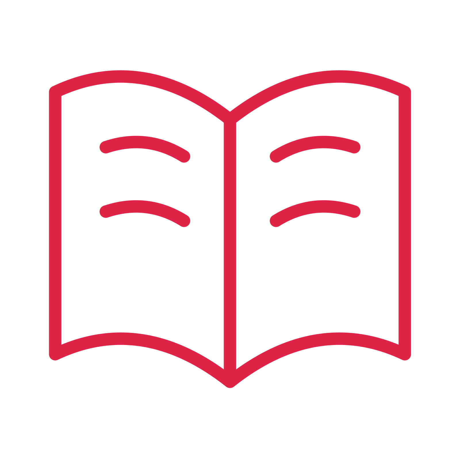 Open book drawn as an outline icon with clean rounded lines.