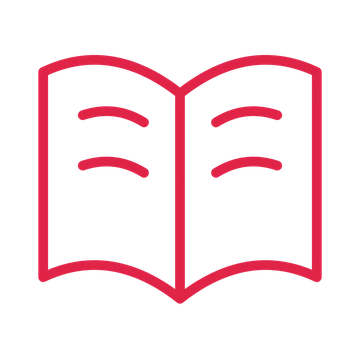 Open book drawn as an outline icon with clean rounded lines.