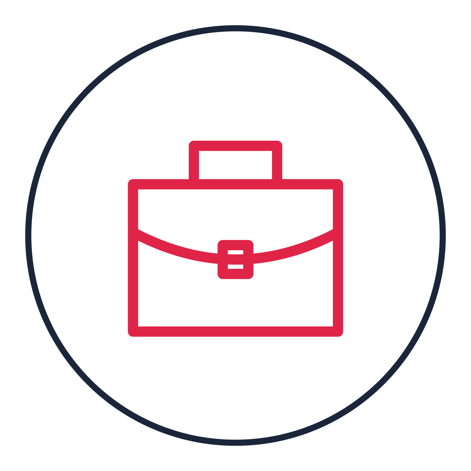 Business briefcase drawn as a medallion icon with clean rounded lines.
