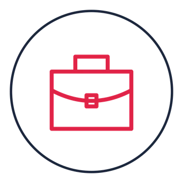 Business briefcase drawn as a medallion icon with clean rounded lines.