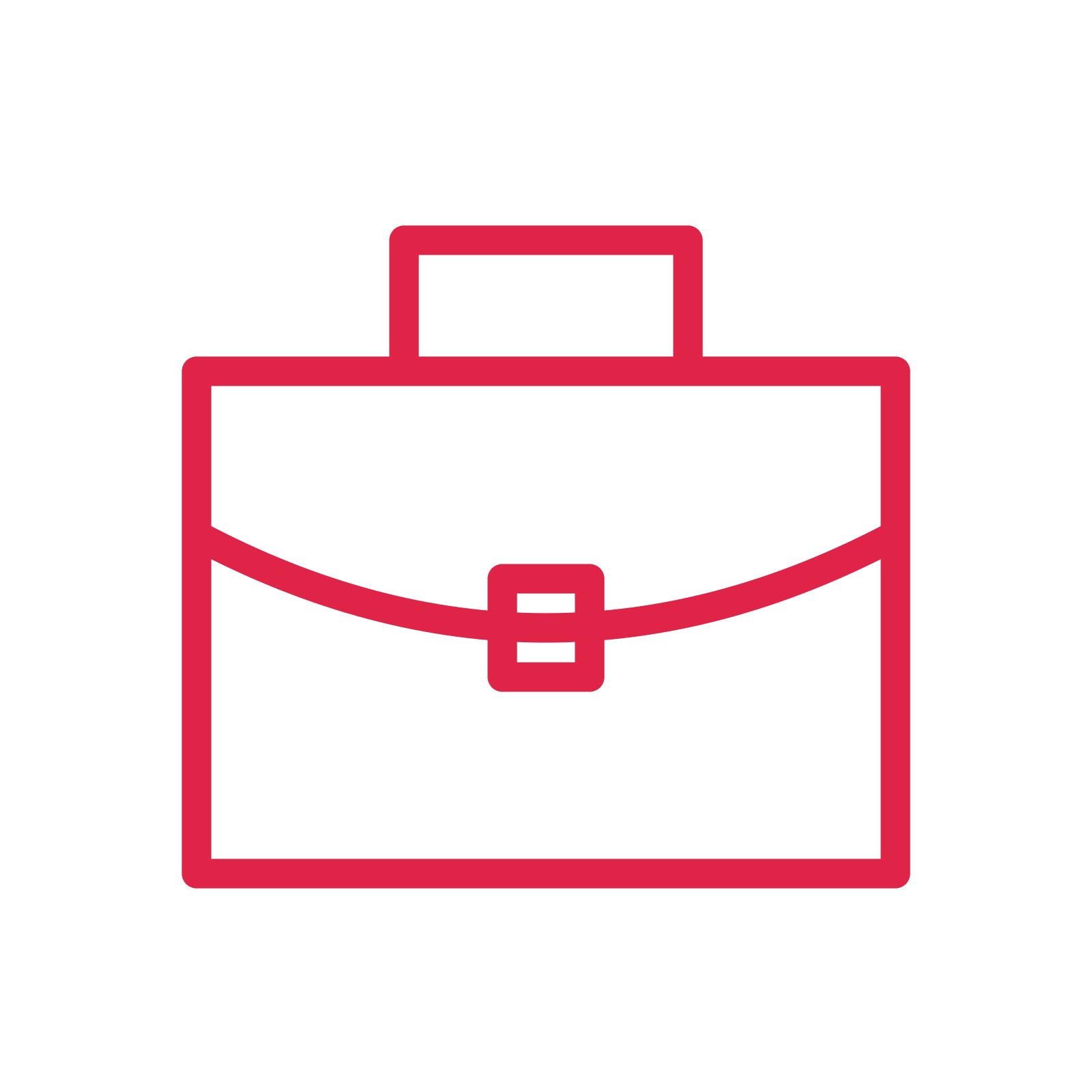 Business briefcase drawn as an outline icon with clean rounded lines.