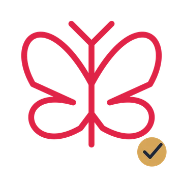 Garden butterfly drawn as an accent icon with clean rounded lines.