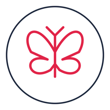 Garden butterfly drawn as a medallion icon with clean rounded lines.