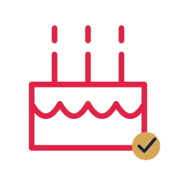 Birthday cake with candles drawn as an accent icon with clean rounded lines.