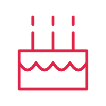 Birthday cake with candles drawn as an outline icon with clean rounded lines.