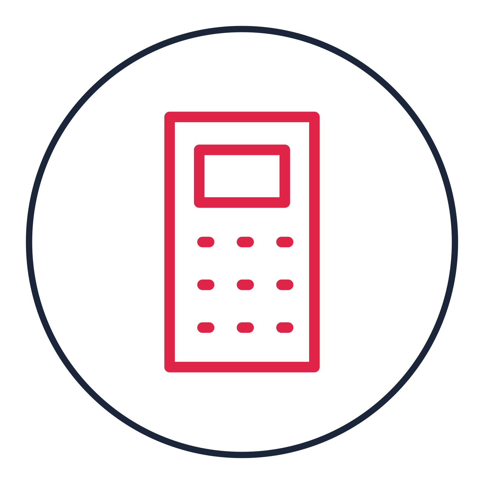 Desktop calculator drawn as a medallion icon with clean rounded lines.