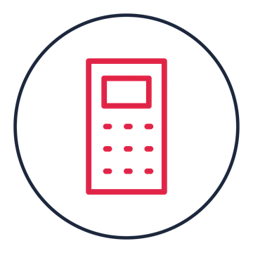 Desktop calculator drawn as a medallion icon with clean rounded lines.