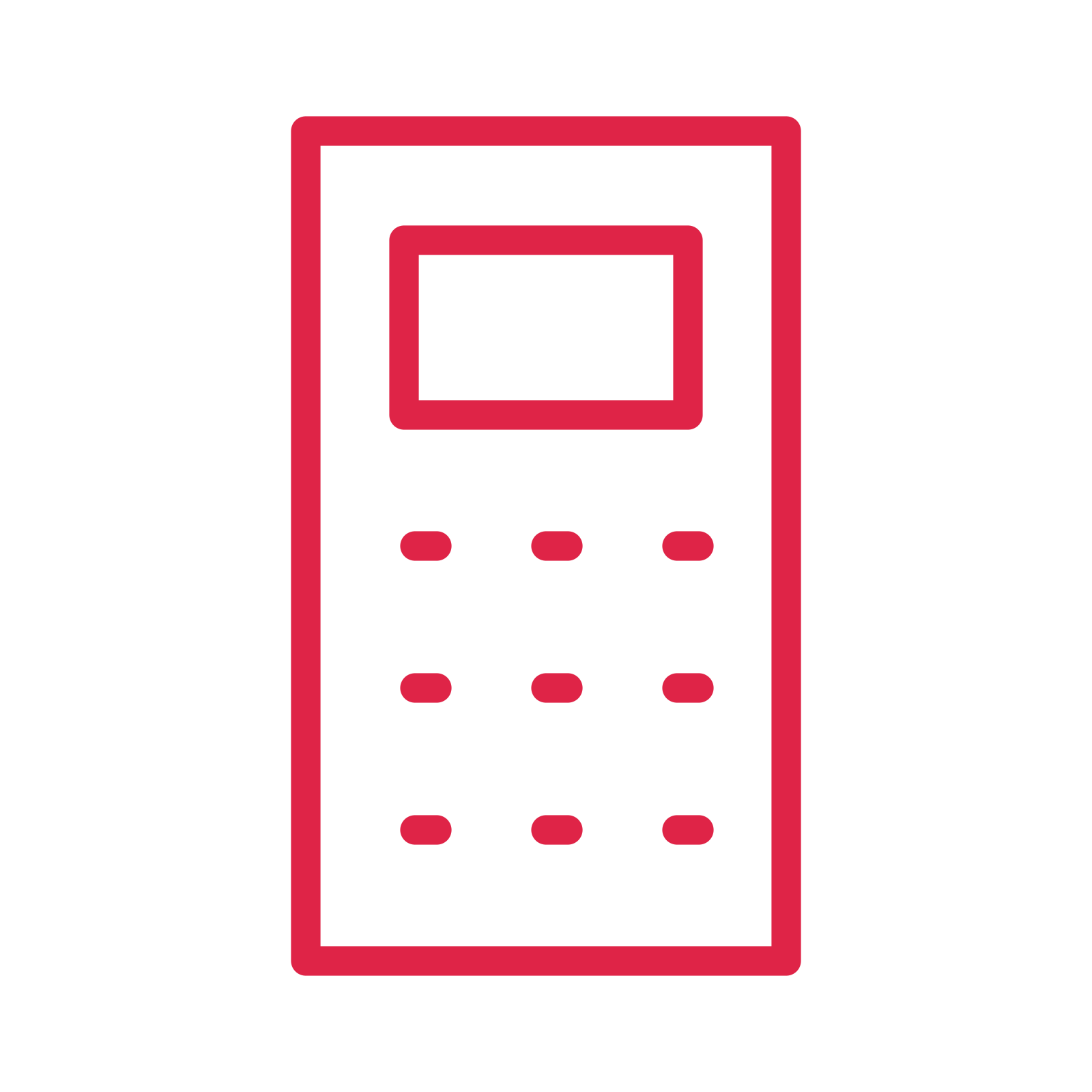 Desktop calculator drawn as an outline icon with clean rounded lines.