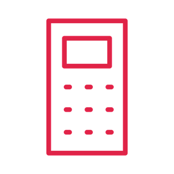 Desktop calculator drawn as an outline icon with clean rounded lines.