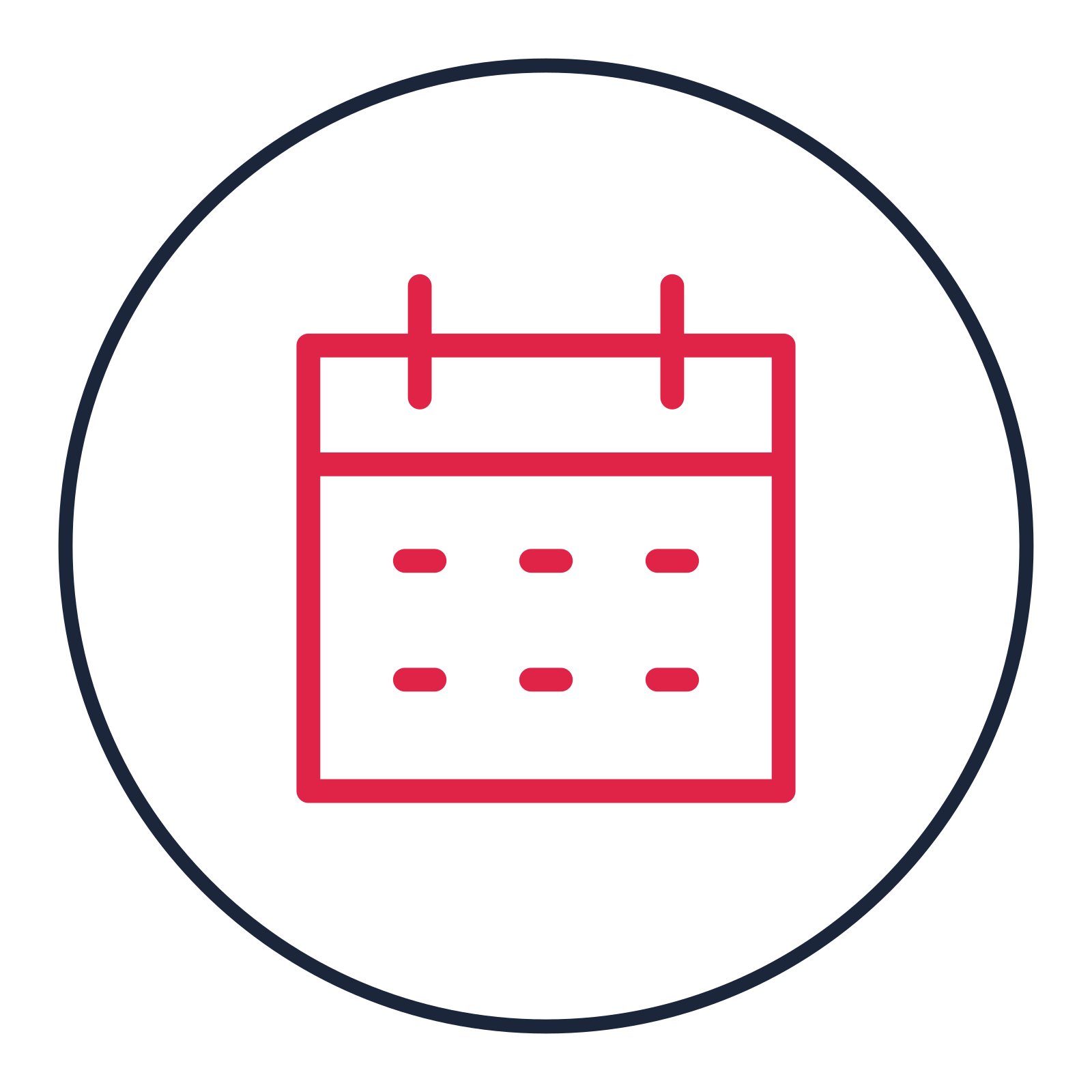 Monthly calendar drawn as a medallion icon with clean rounded lines.