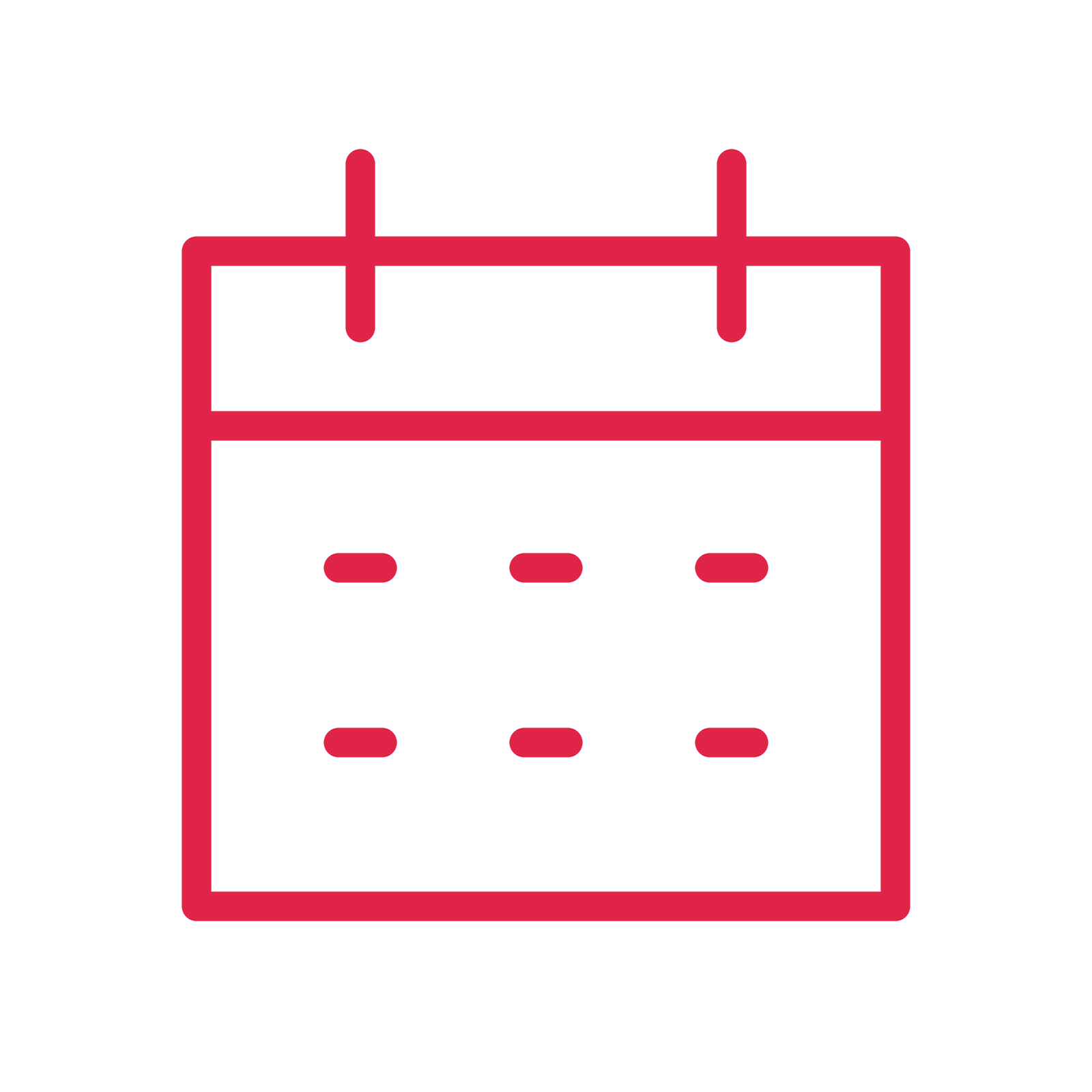 Monthly calendar drawn as an outline icon with clean rounded lines.