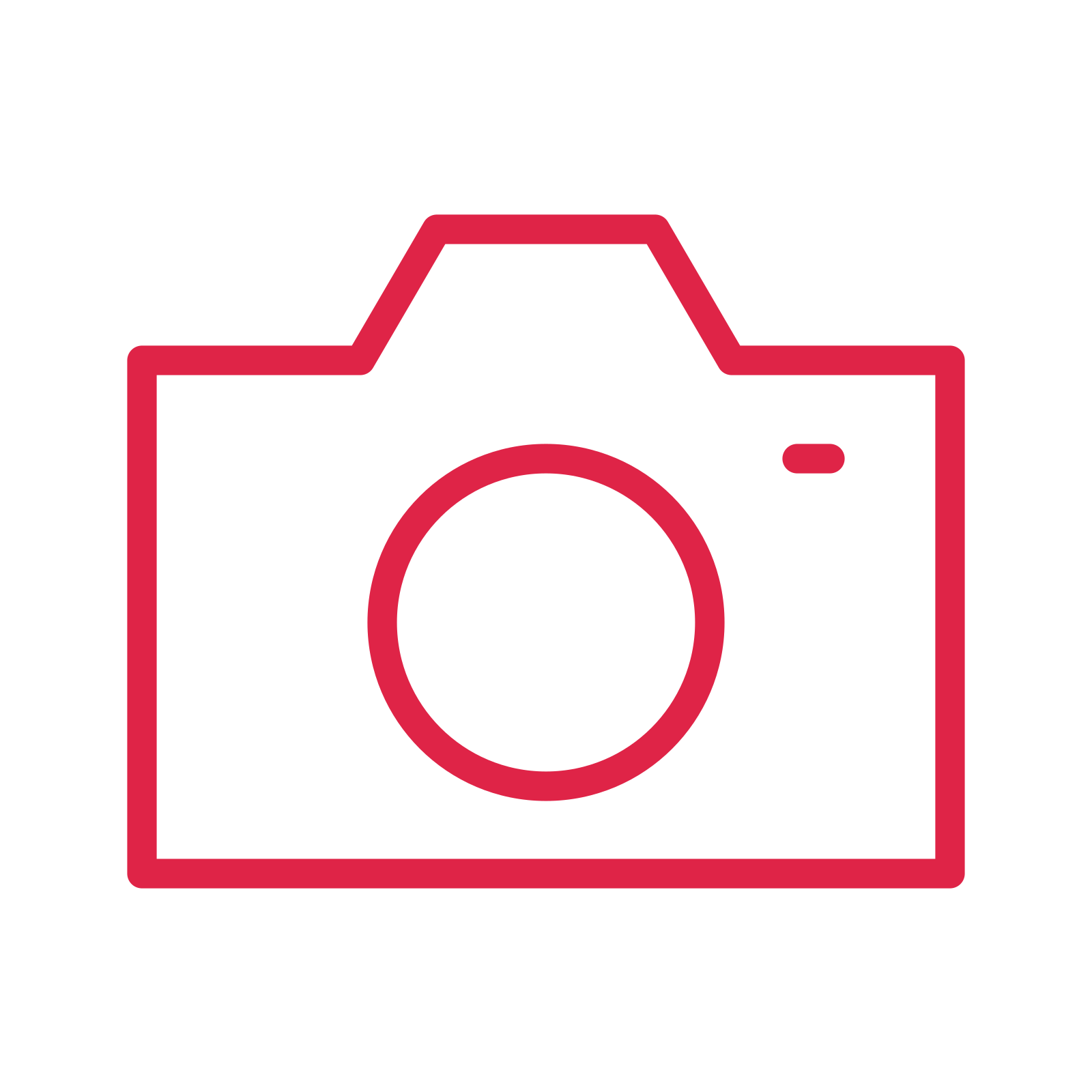 Photography camera drawn as an outline icon with clean rounded lines.