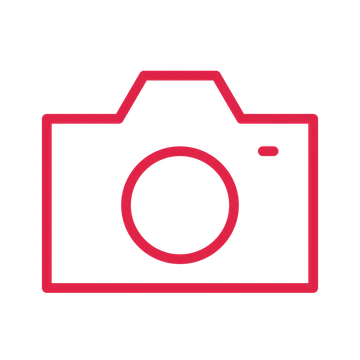 Photography camera drawn as an outline icon with clean rounded lines.