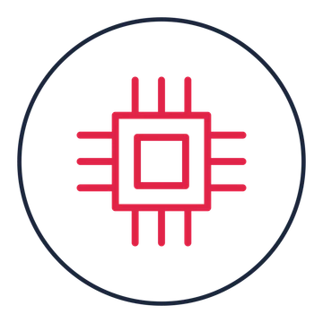 Microprocessor chip drawn as a medallion icon with clean rounded lines.