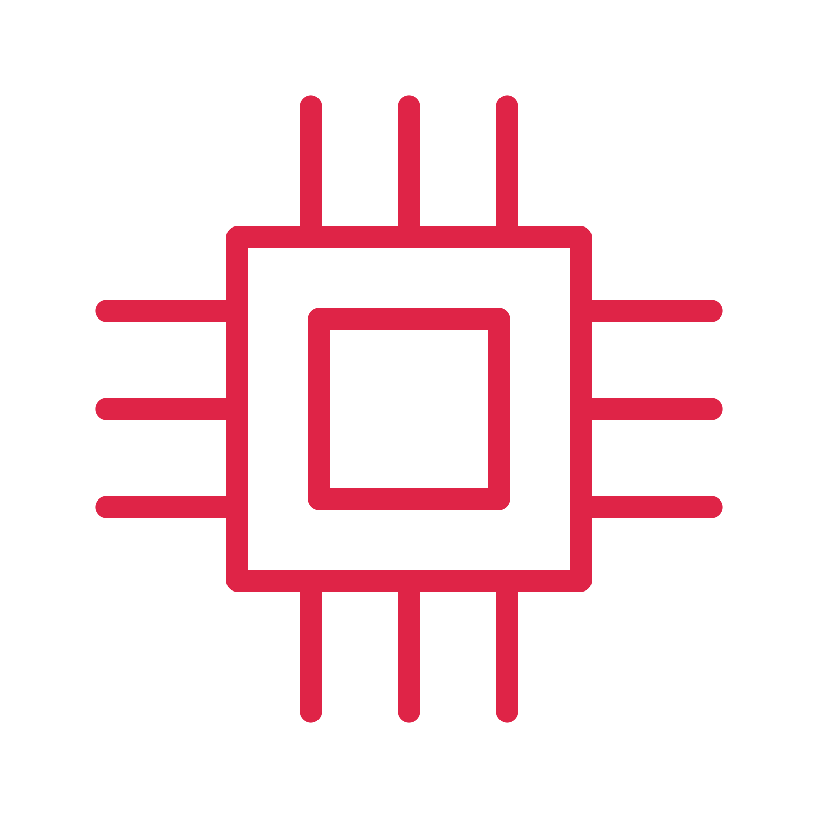 Microprocessor chip drawn as an outline icon with clean rounded lines.