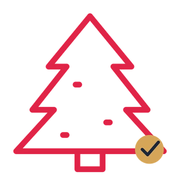 Decorated Christmas tree drawn as an accent icon with clean rounded lines.