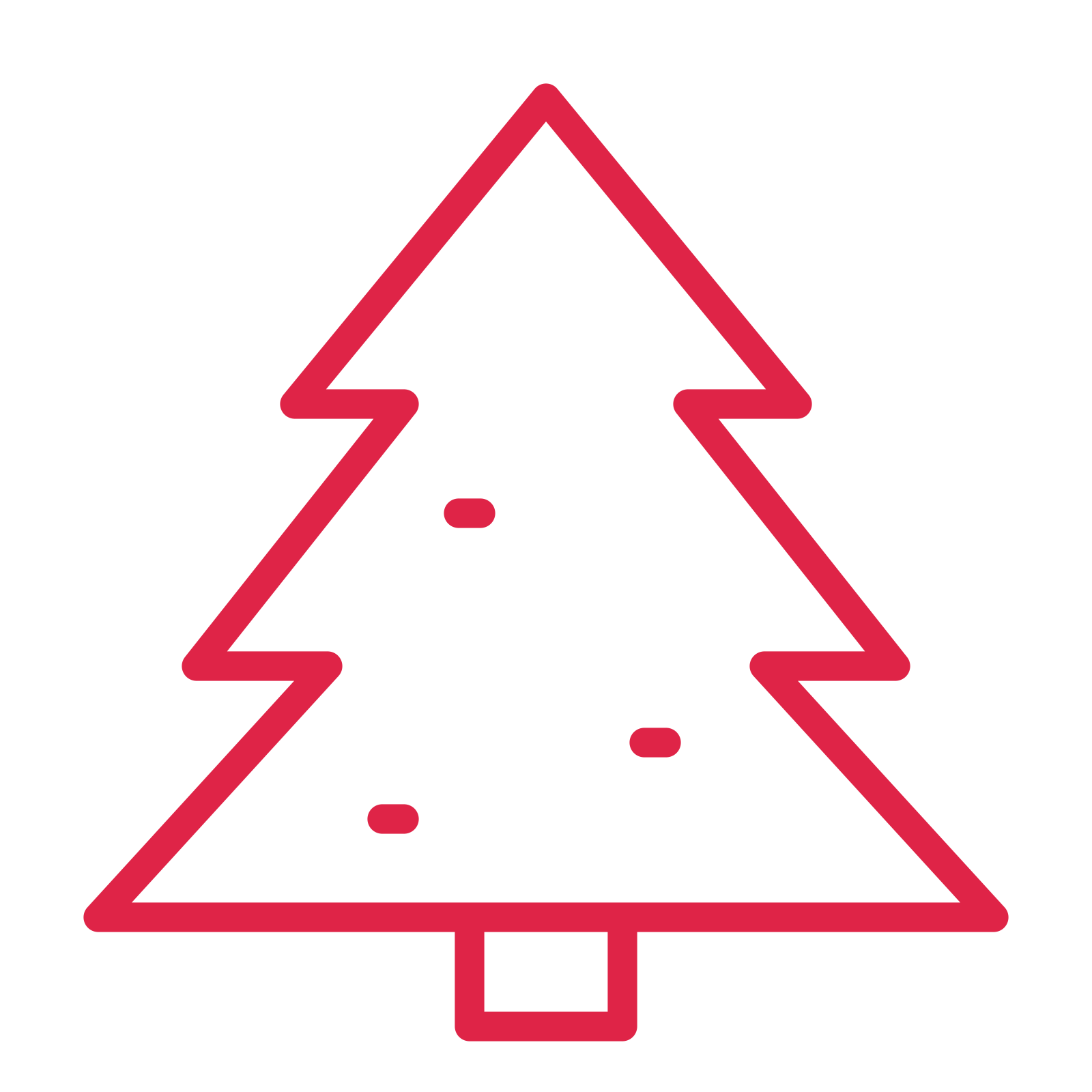 Decorated Christmas tree drawn as an outline icon with clean rounded lines.