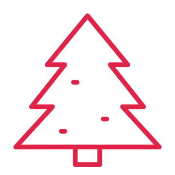 Decorated Christmas tree drawn as an outline icon with clean rounded lines.