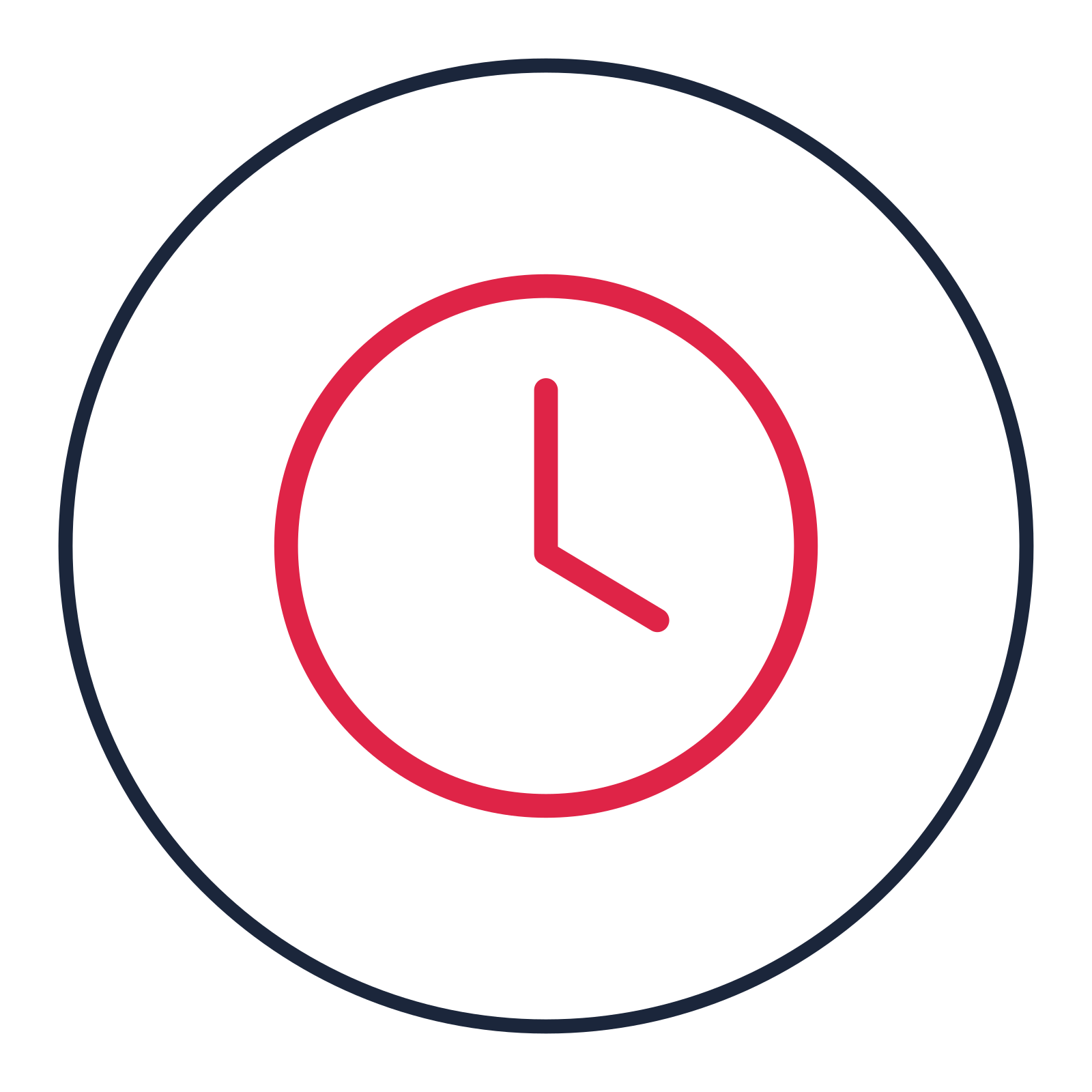 Round wall clock drawn as a medallion icon with clean rounded lines.