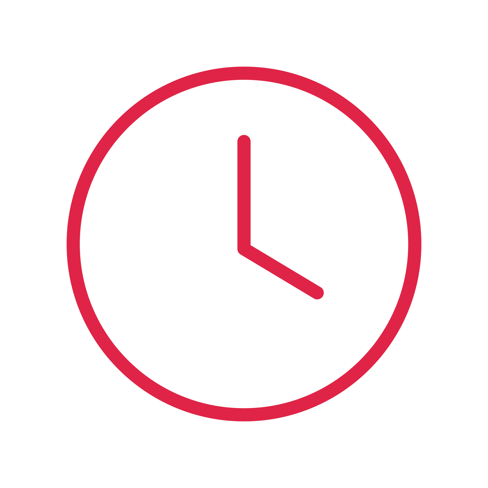Round wall clock drawn as an outline icon with clean rounded lines.