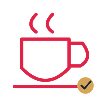 Coffee cup and saucer drawn as an accent icon with clean rounded lines.
