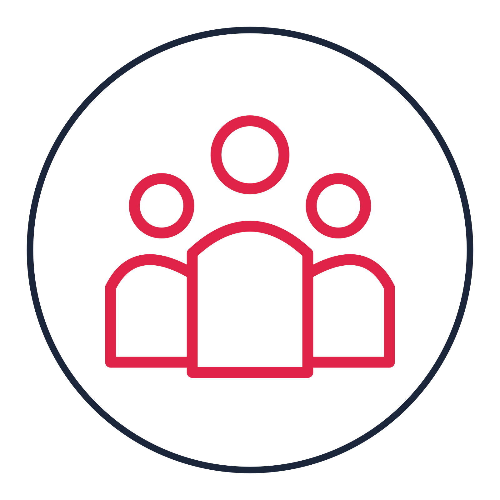 Community group drawn as a medallion icon with clean rounded lines.