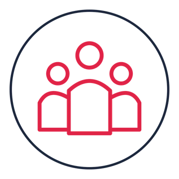 Community group drawn as a medallion icon with clean rounded lines.