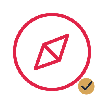 Navigation compass drawn as an accent icon with clean rounded lines.