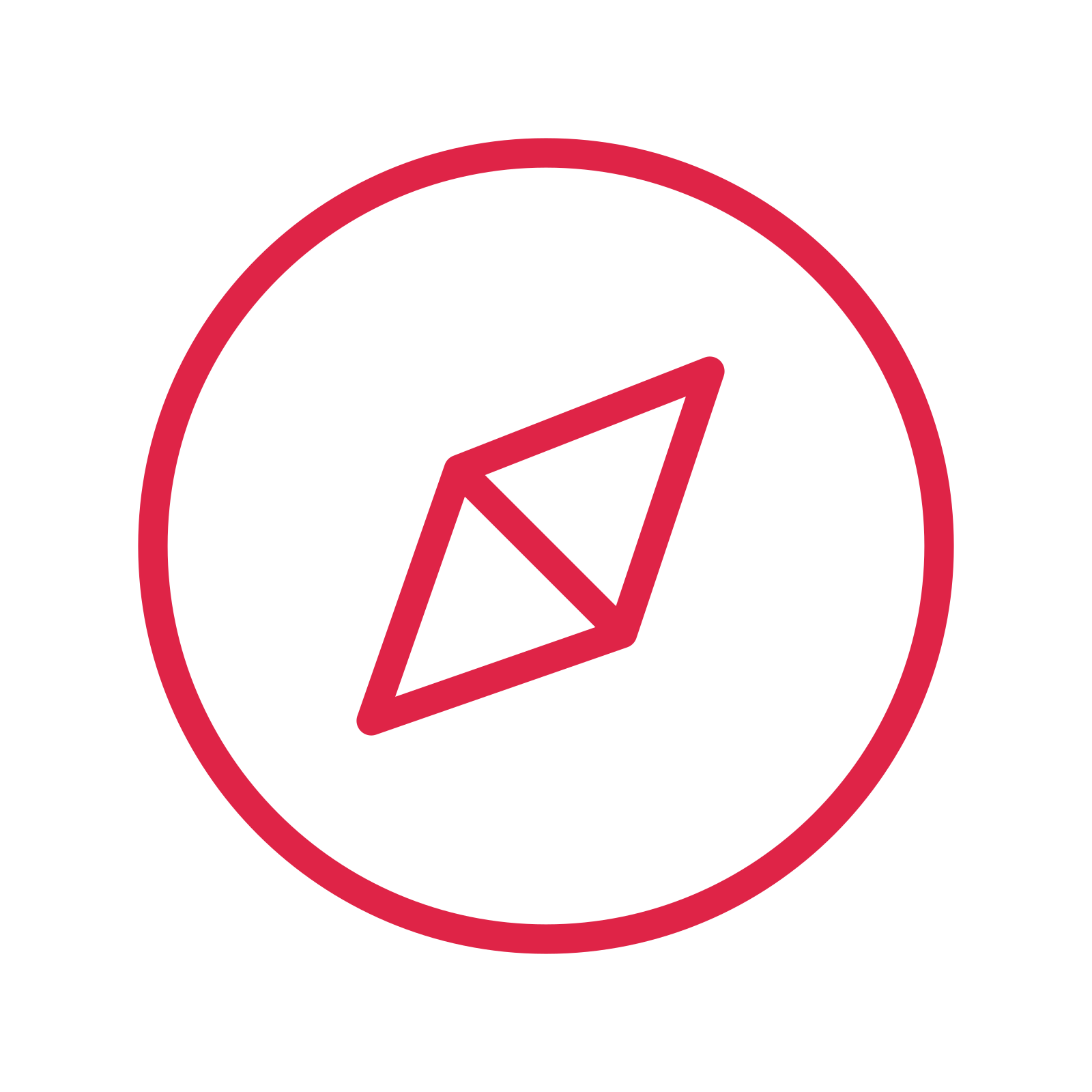 Navigation compass drawn as an outline icon with clean rounded lines.