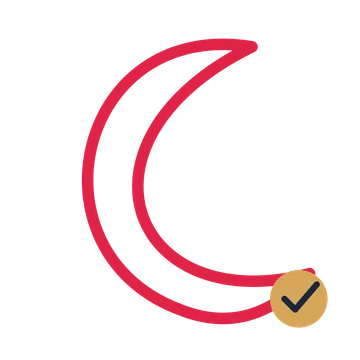 Crescent moon drawn as a accent icon with clean rounded lines.