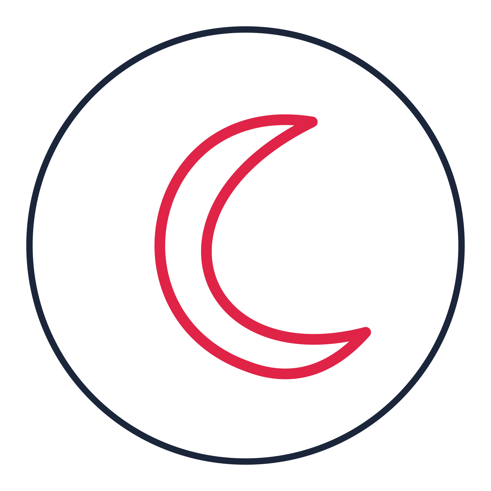 Crescent moon drawn as a medallion icon with clean rounded lines.