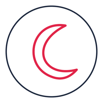 Crescent moon drawn as a medallion icon with clean rounded lines.