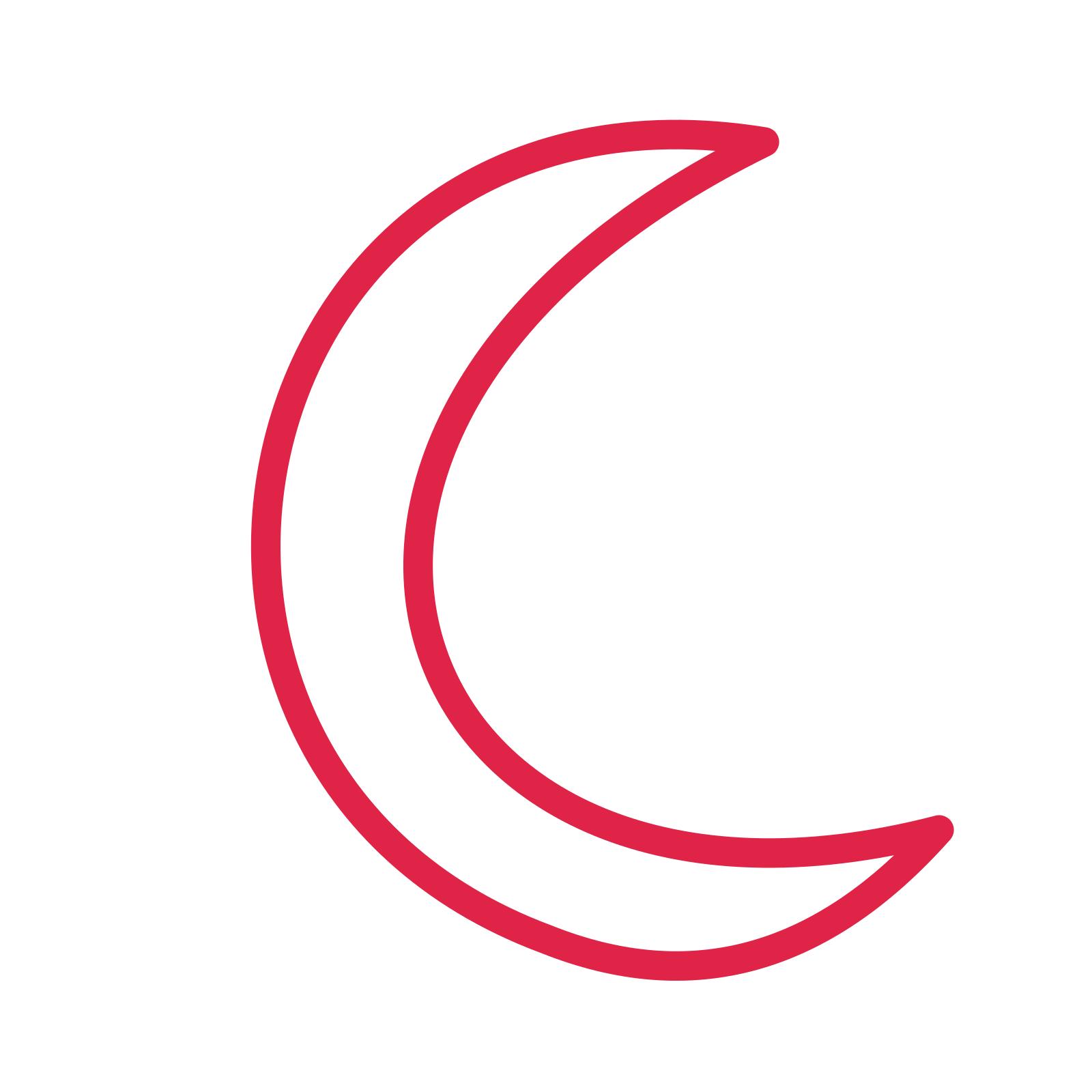 Crescent moon drawn as an outline icon with clean rounded lines.