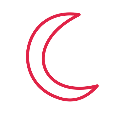 Crescent moon drawn as a outline icon with clean rounded lines.