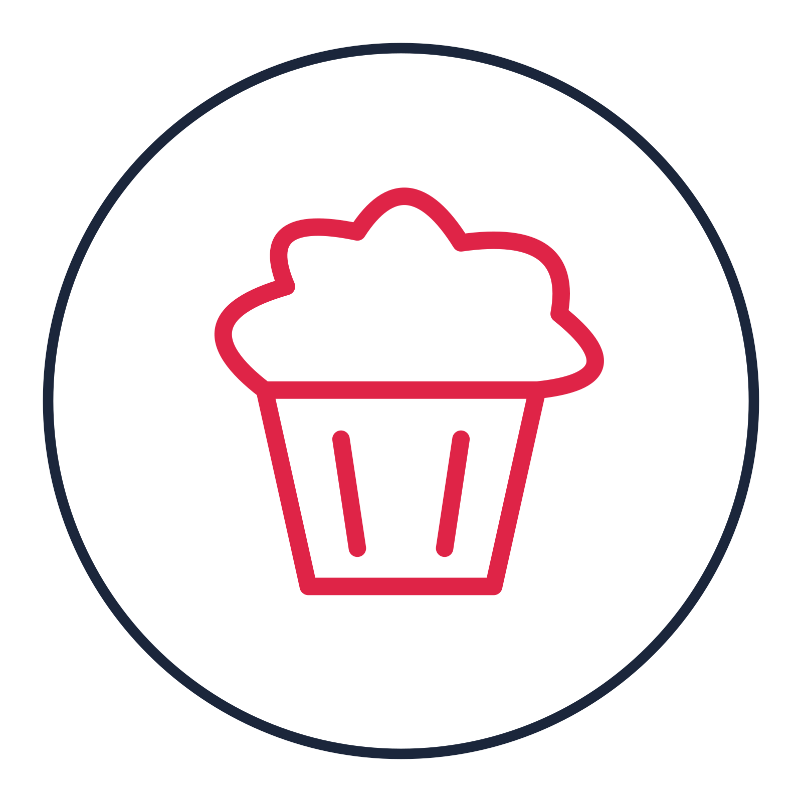 Cupcake with frosting drawn as a medallion icon with clean rounded lines.