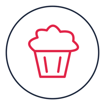 Cupcake with frosting drawn as a medallion icon with clean rounded lines.